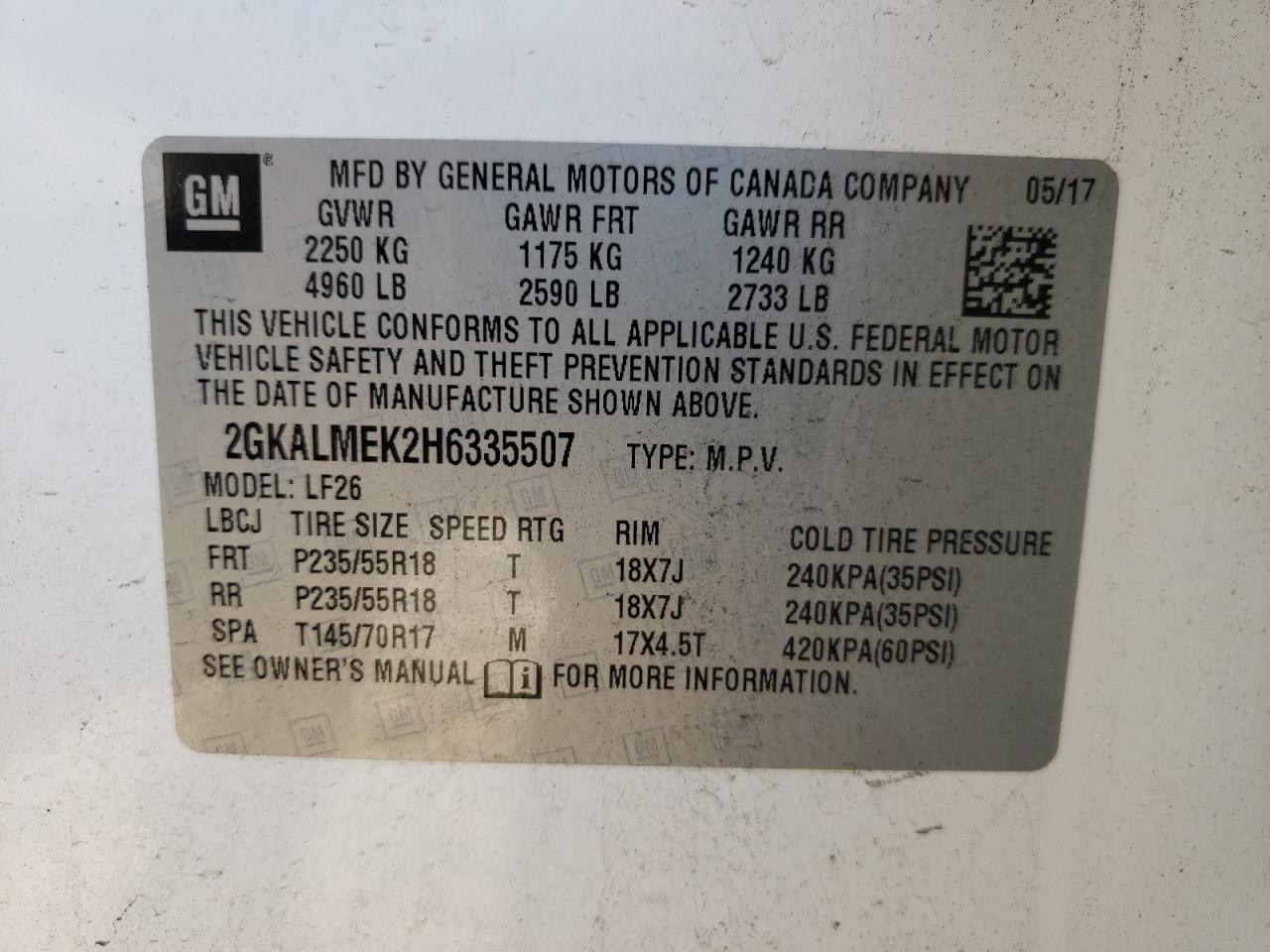 2GKALMEK2H6335507 2017 GMC Terrain Sle