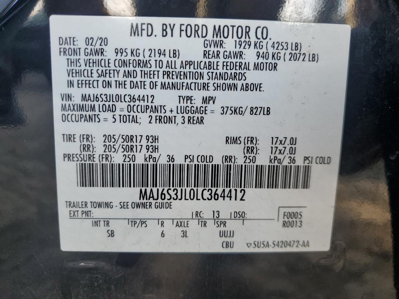 2020 Ford Ecosport Ses VIN: MAJ6S3JL0LC364412 Lot: 76445604