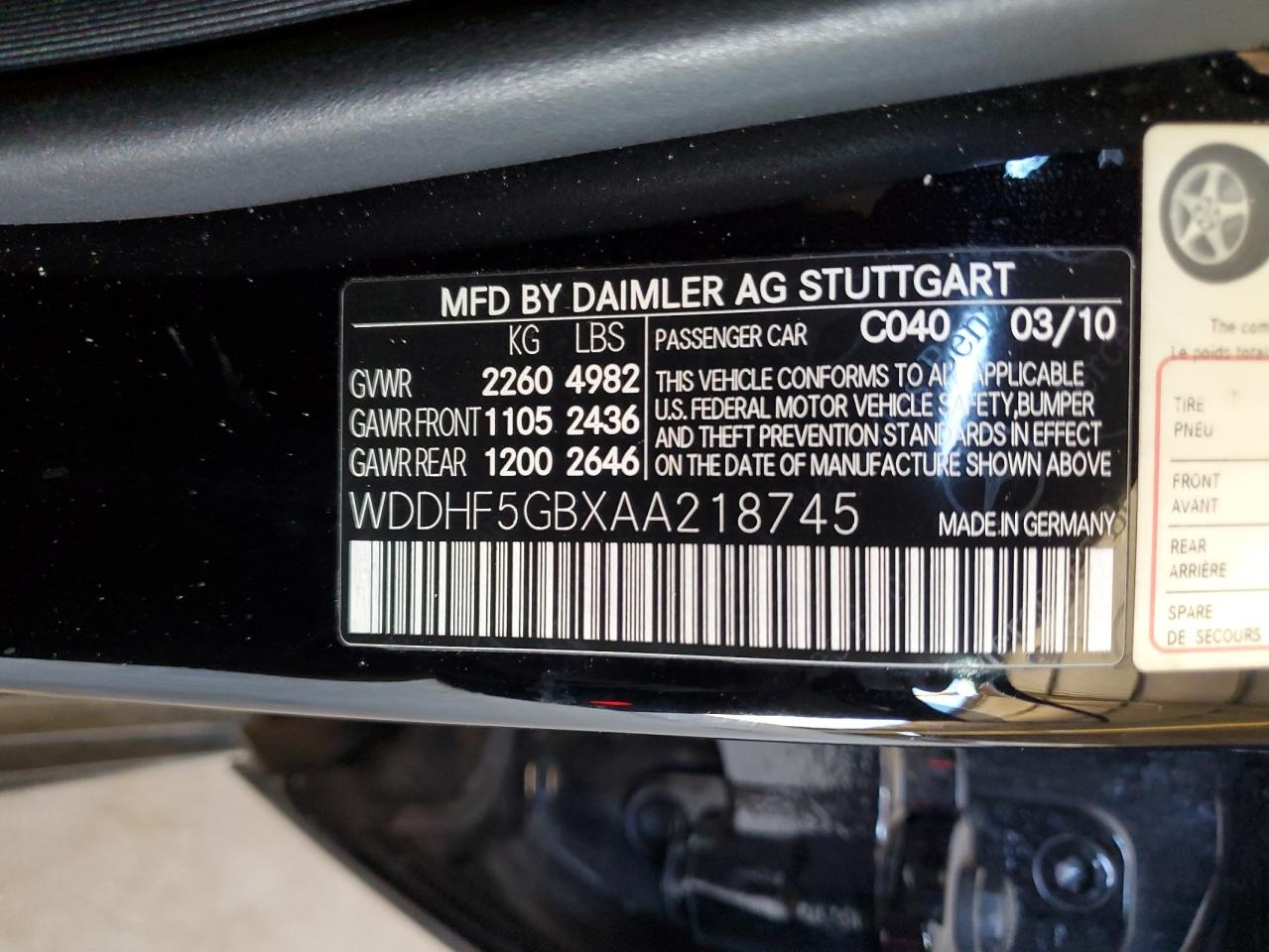 WDDHF5GBXAA218745 2010 Mercedes-Benz E 350