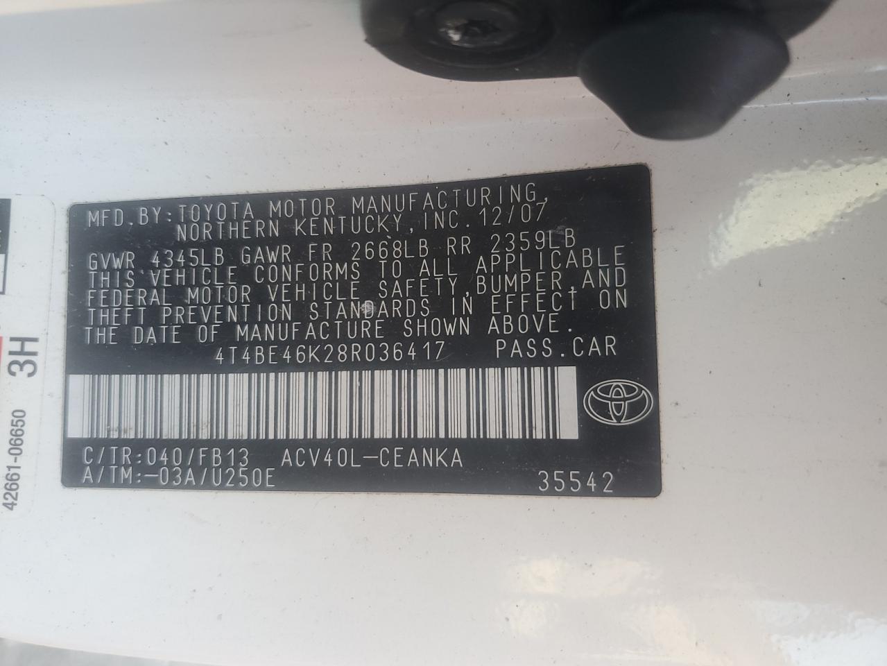 4T4BE46K28R036417 2008 Toyota Camry Ce