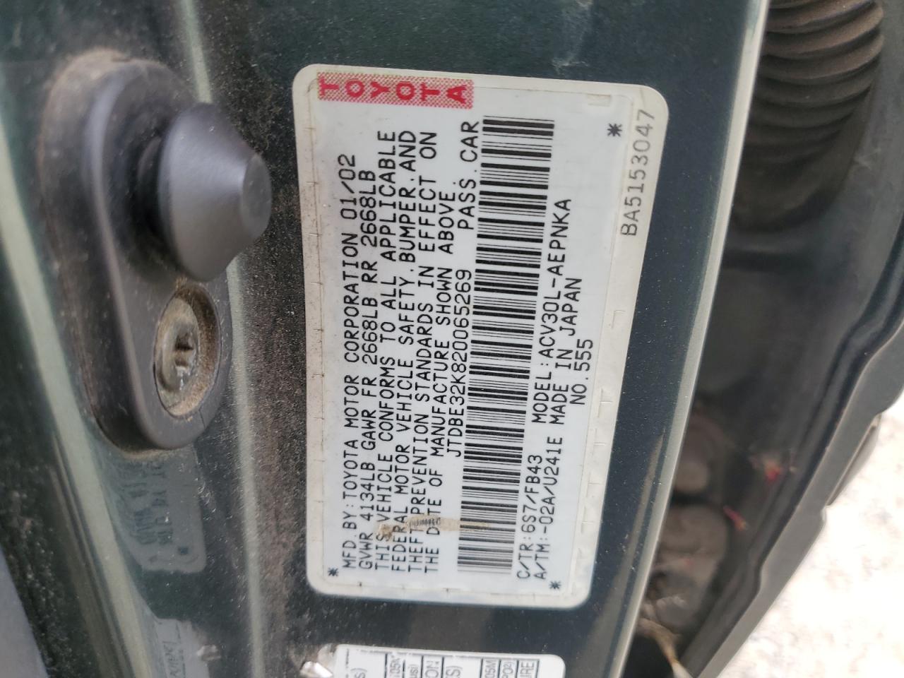 JTDBE32K820065269 2002 Toyota Camry Le