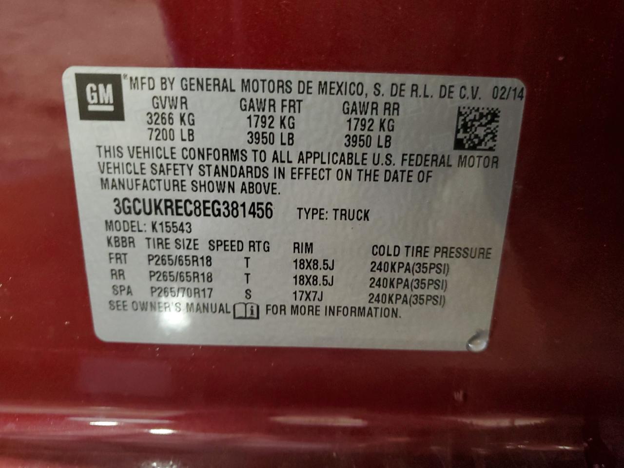 3GCUKREC8EG381456 2014 Chevrolet Silverado K1500 Lt