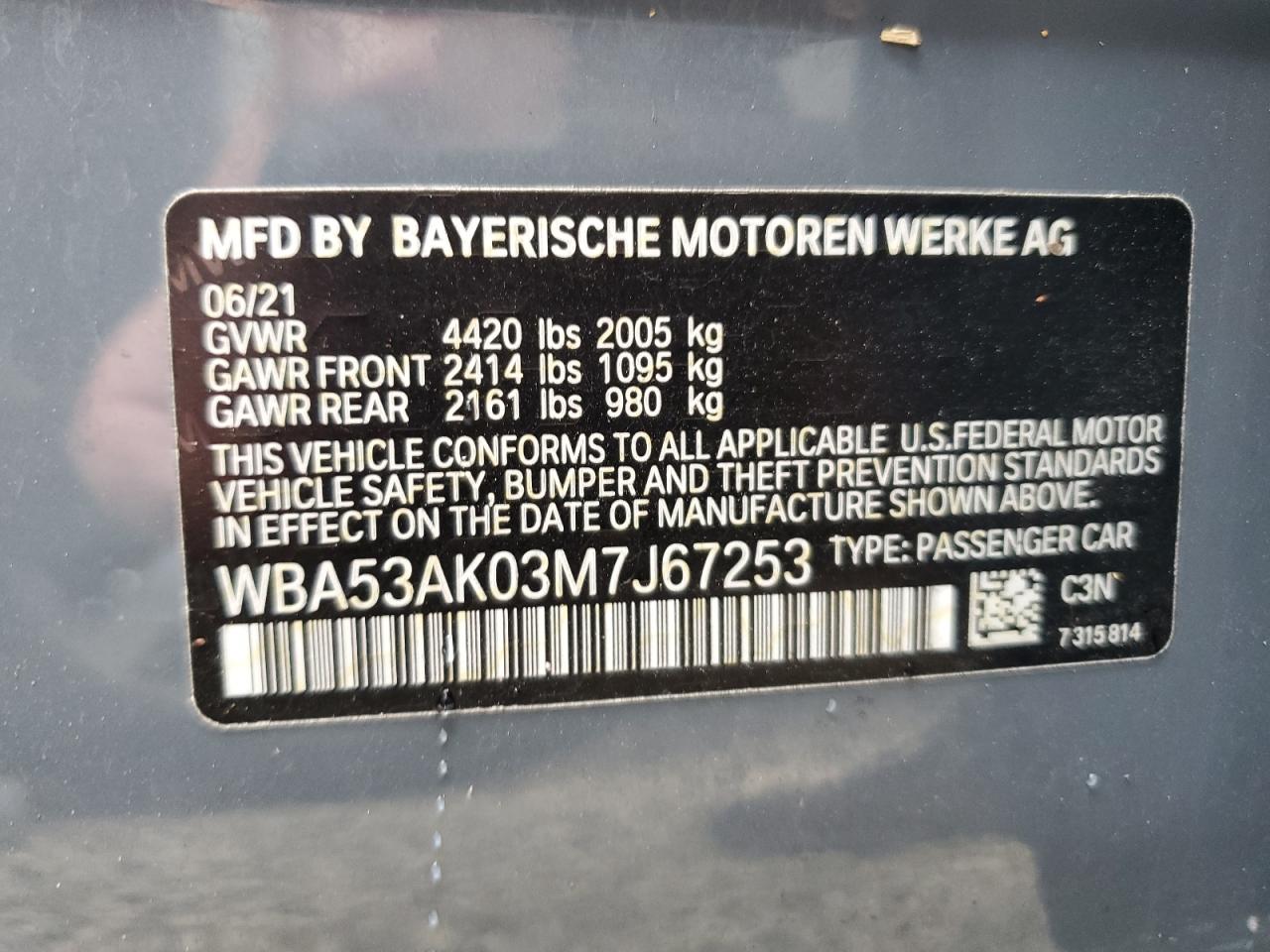 WBA53AK03M7J67253 2021 BMW 228I