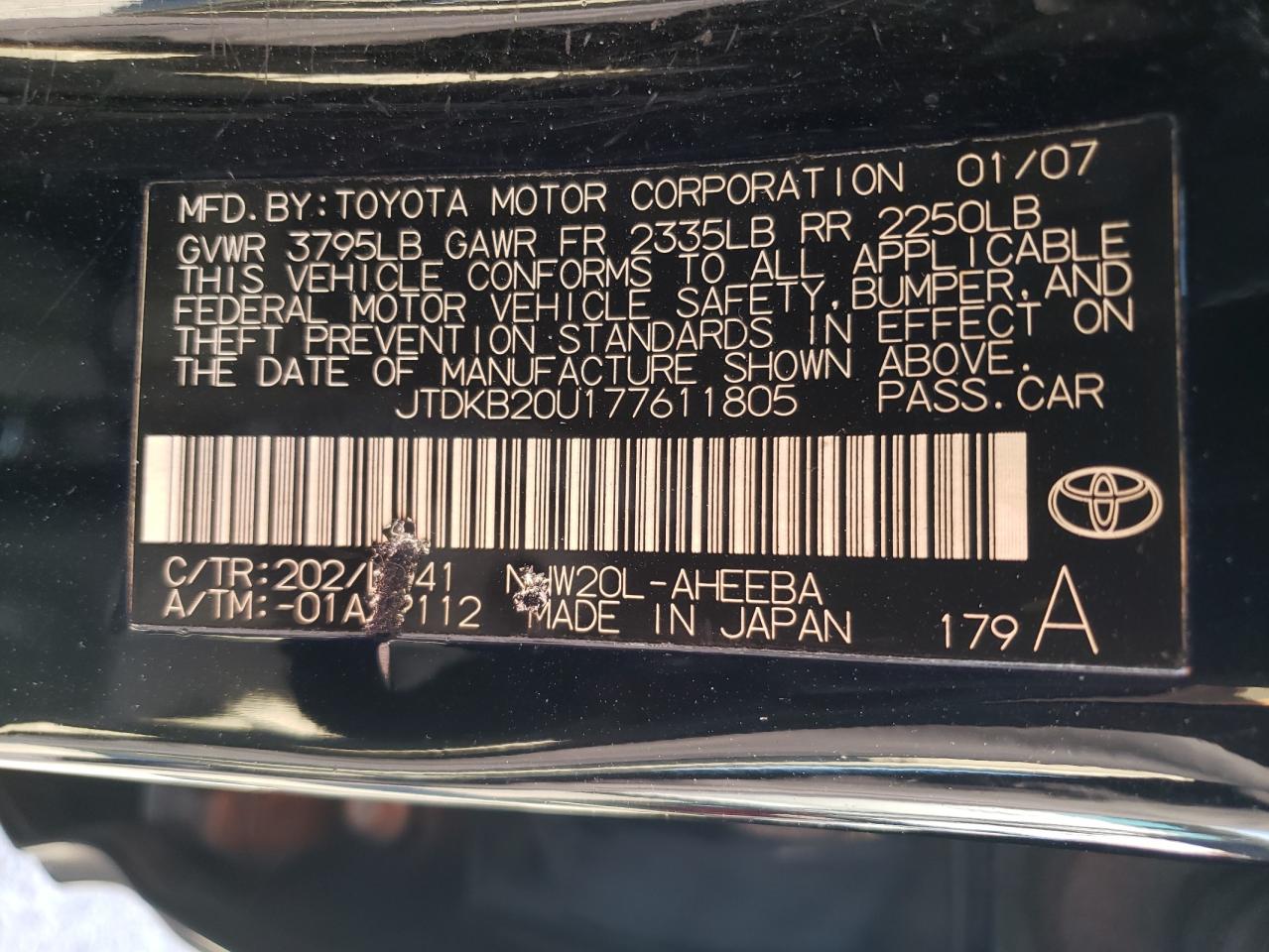 2007 Toyota Prius VIN: JTDKB20U177611805 Lot: 77119934