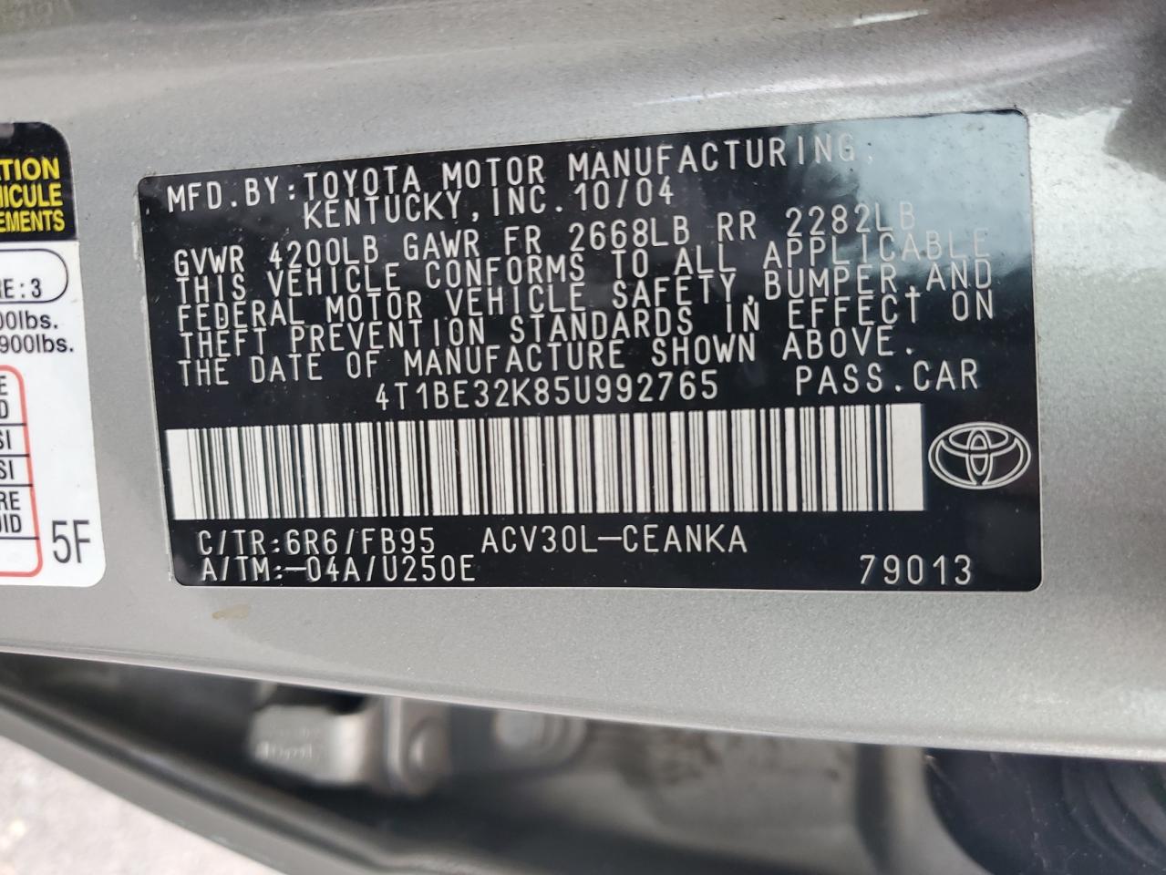 4T1BE32K85U992765 2005 Toyota Camry Le