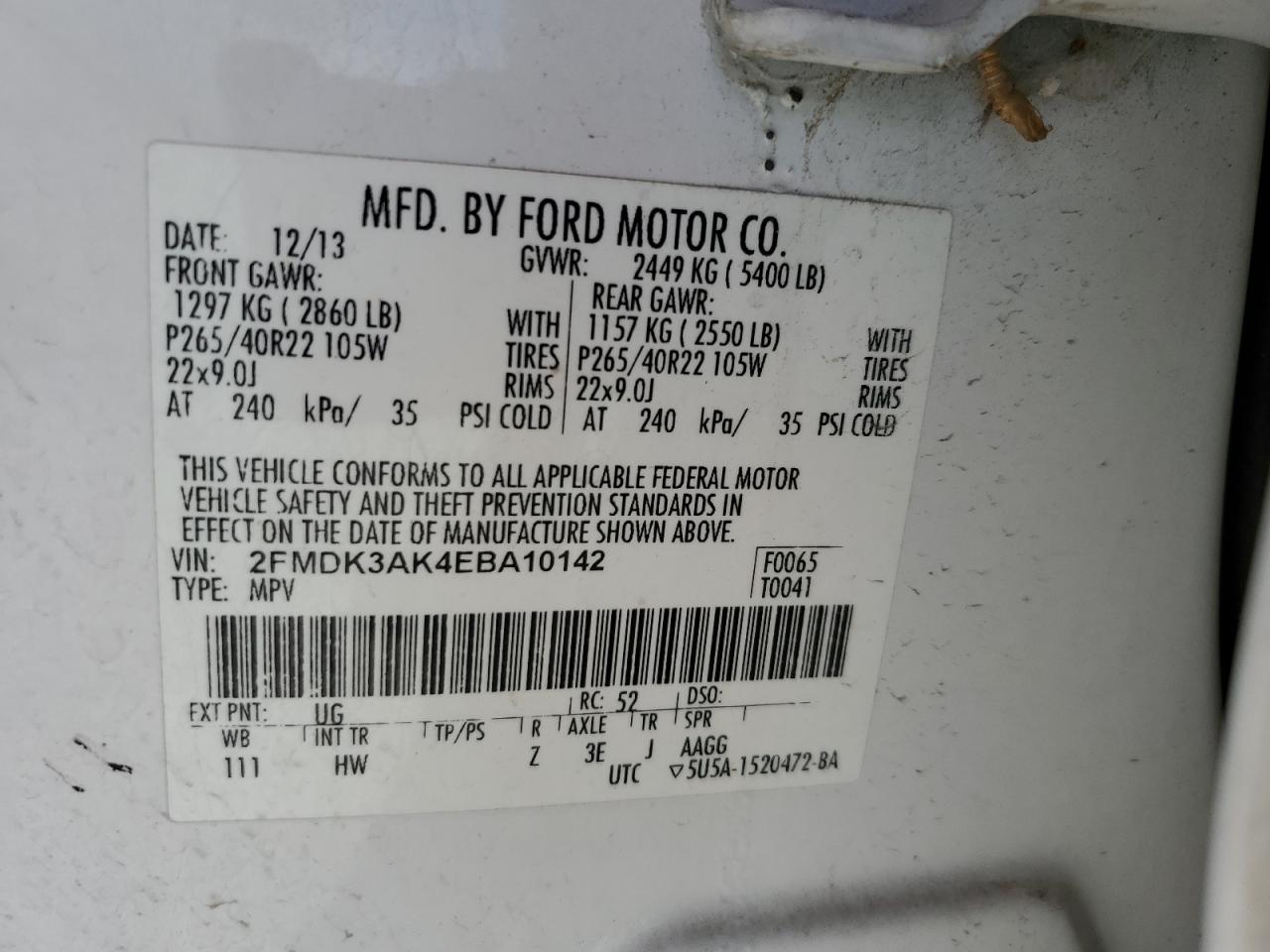 2FMDK3AK4EBA10142 2014 Ford Edge Sport