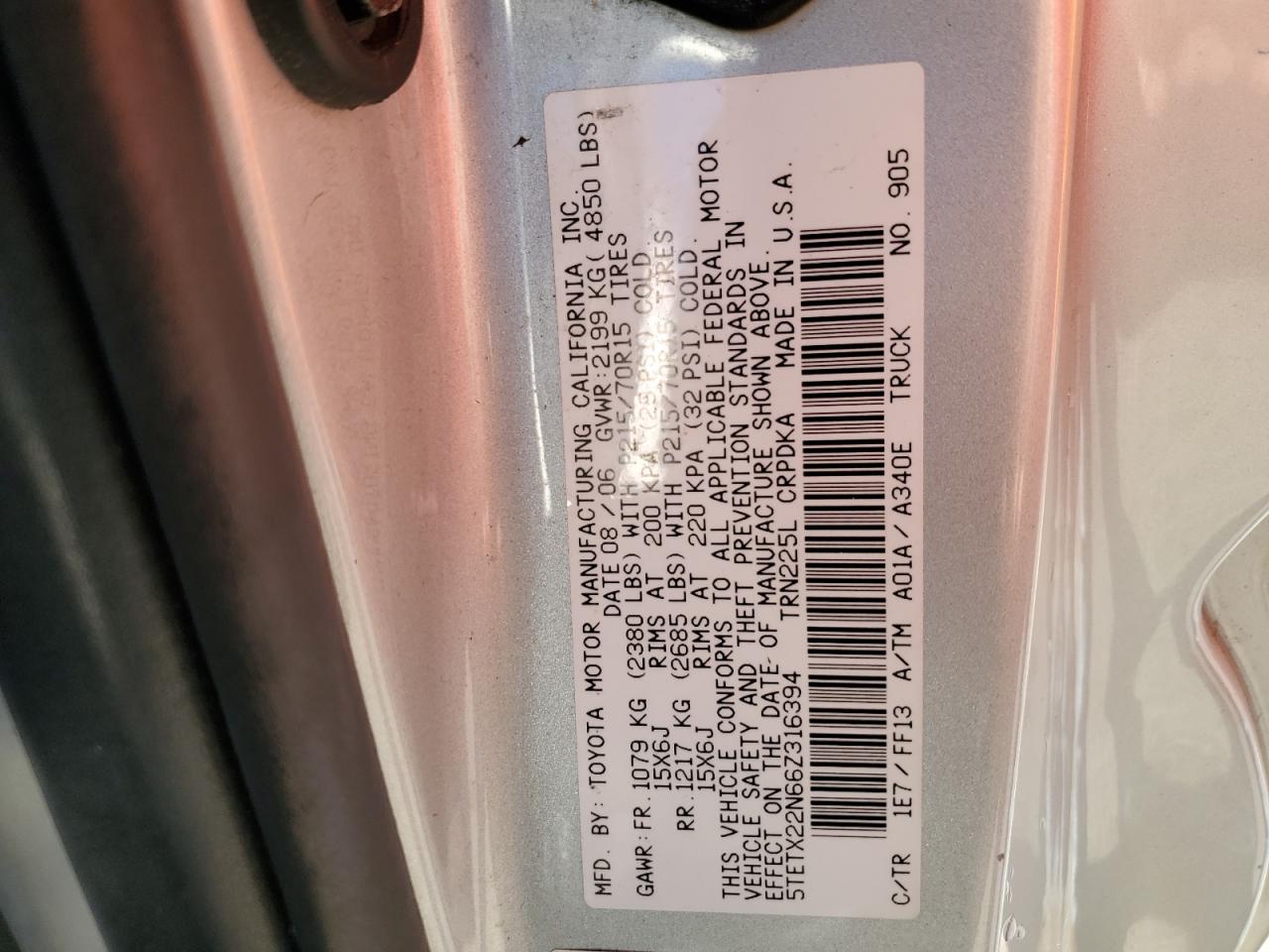 5TETX22N66Z316394 2006 Toyota Tacoma Access Cab