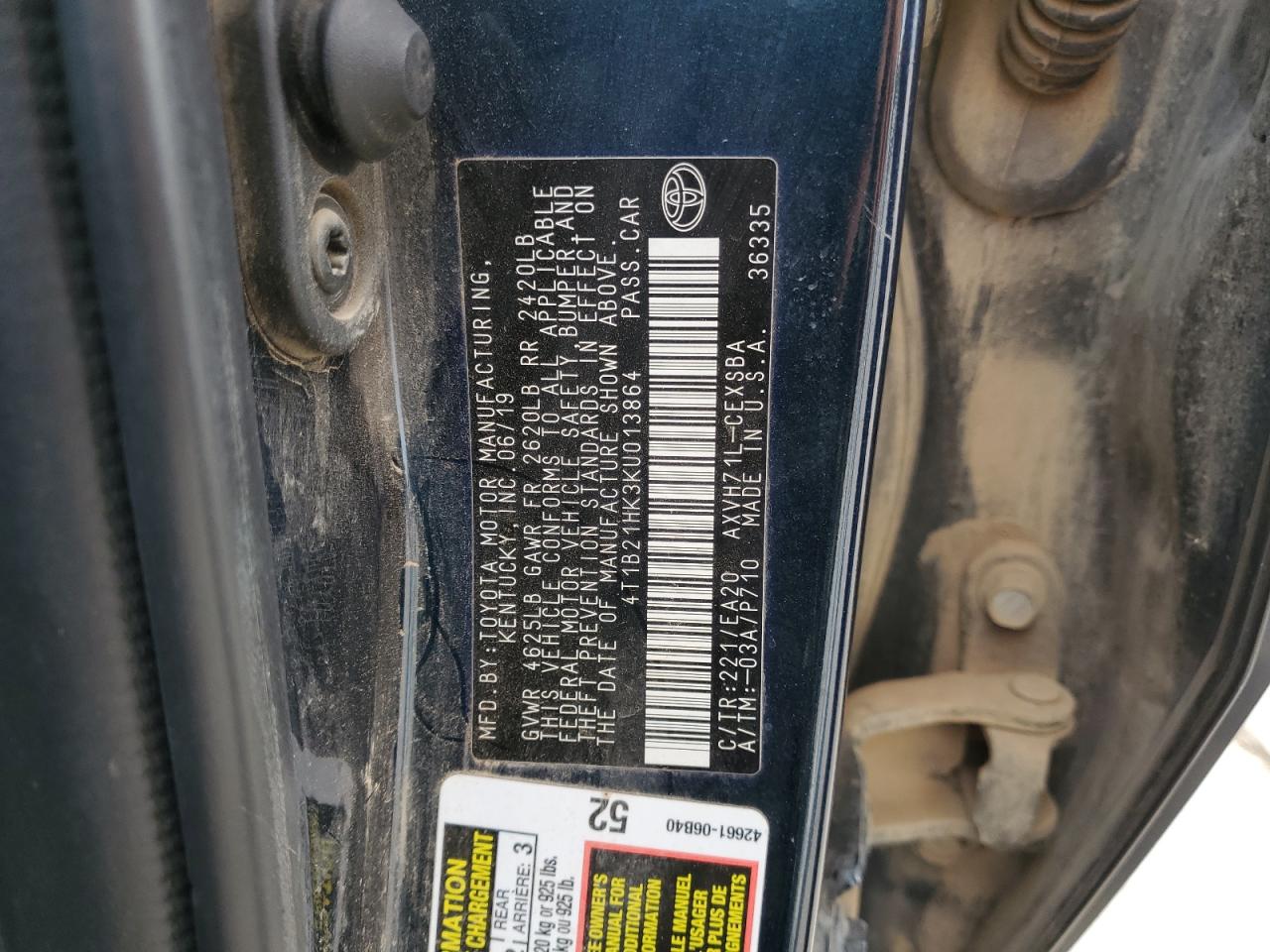 4T1B21HK3KU013864 2019 Toyota Camry Hybrid