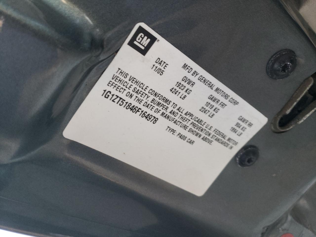 2006 Chevrolet Malibu Lt VIN: 1G1ZT51846F164978 Lot: 51590045