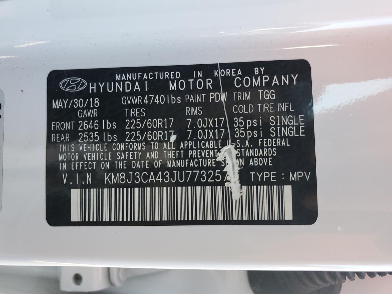 2018 Hyundai Tucson Sel VIN: KM8J3CA43JU773257 Lot: 75511324