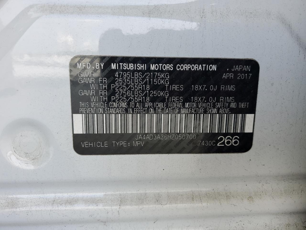 VIN JA4AD3A36HZ050700 2017 MITSUBISHI OUTLANDER no.13