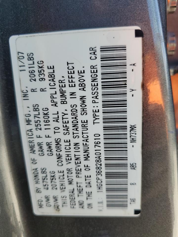 1HGCP36828A017610 2008 Honda Accord Exl