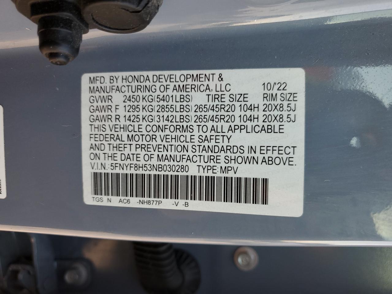 2022 Honda Passport Exl VIN: 5FNYF8H53NB030280 Lot: 77762114