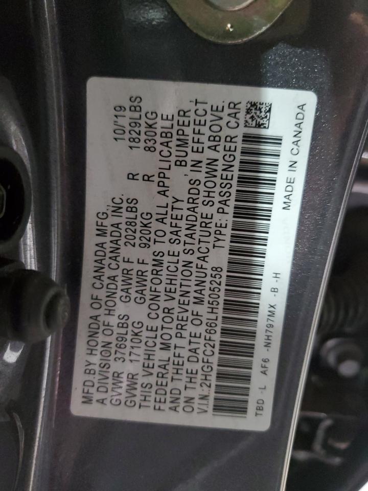 2020 Honda Civic Lx VIN: 2HGFC2F66LH505258 Lot: 74345874