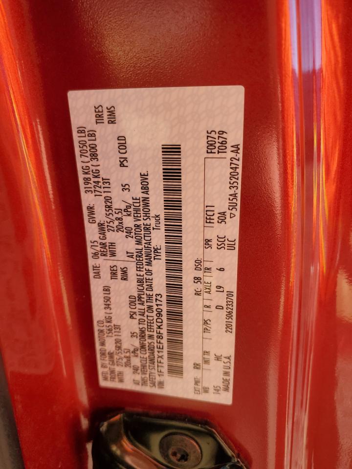 2015 Ford F150 Super Cab VIN: 1FTFX1EF8FKD90173 Lot: 74627374