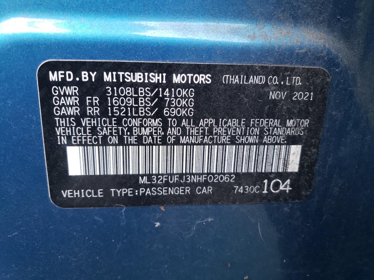 2022 Mitsubishi Mirage G4 Es VIN: ML32FUFJ3NHF02062 Lot: 77608564