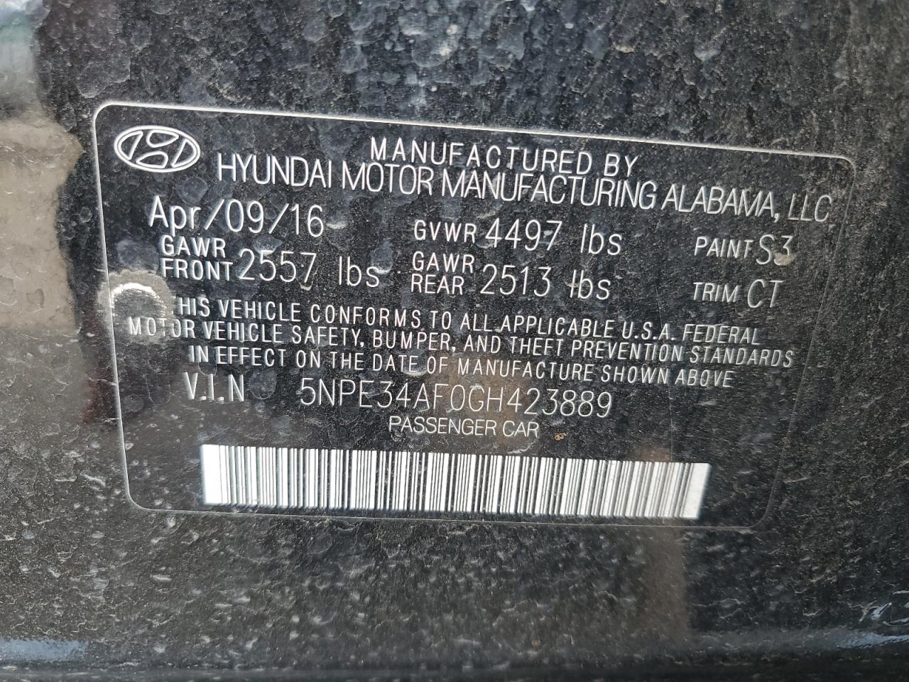 5NPE34AF0GH423889 2016 Hyundai Sonata Sport