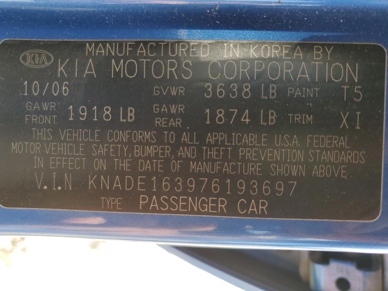 KNADE163976193697 2007 Kia Rio 5 Sx