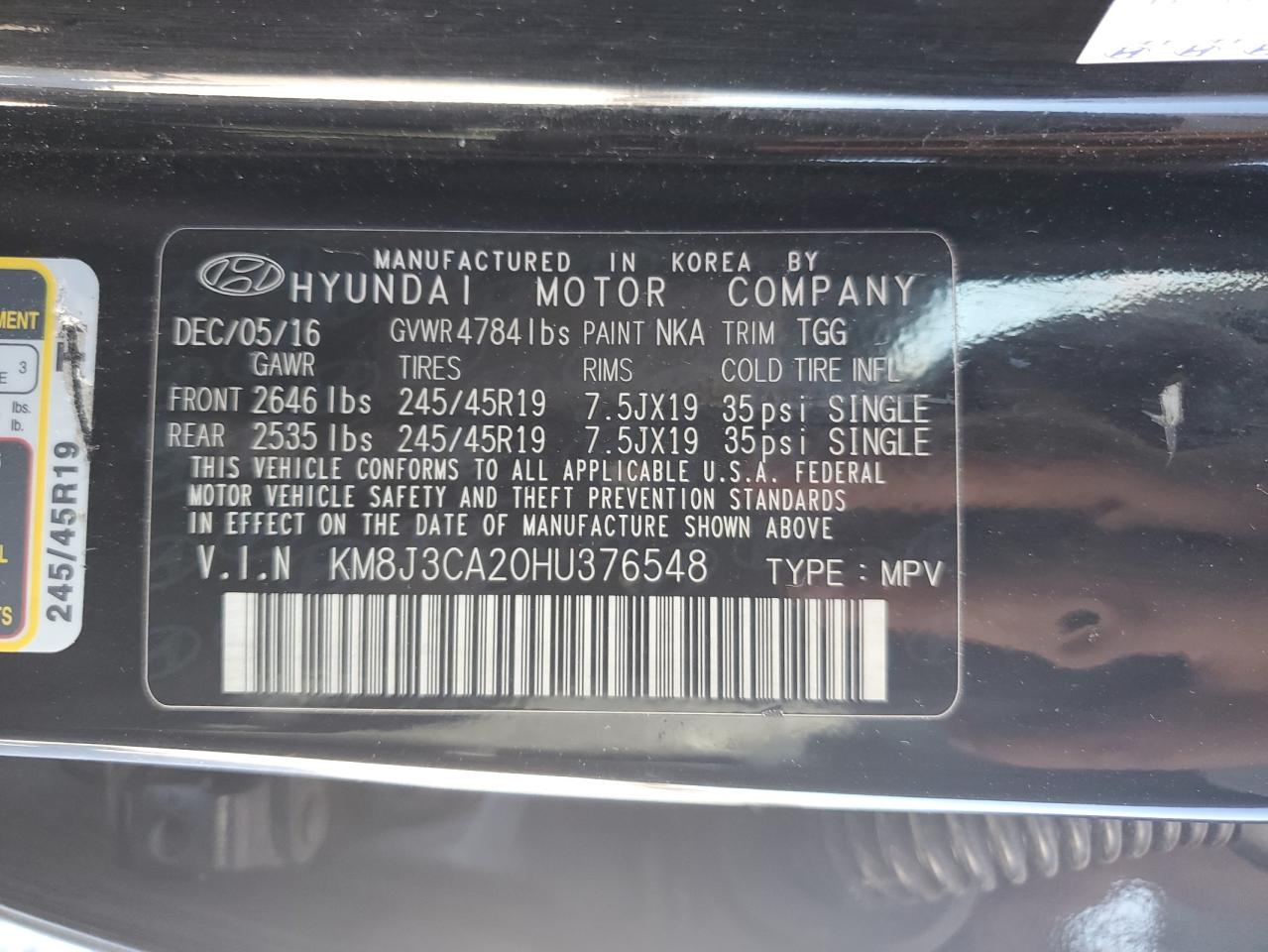 KM8J3CA20HU376548 2017 Hyundai Tucson Limited