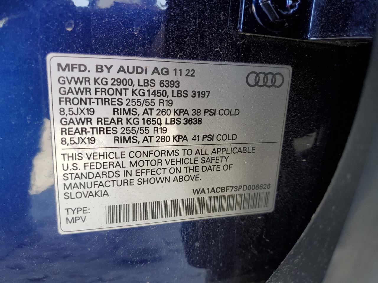 2023 Audi Q7 Premium VIN: WA1ACBF73PD006626 Lot: 78182504