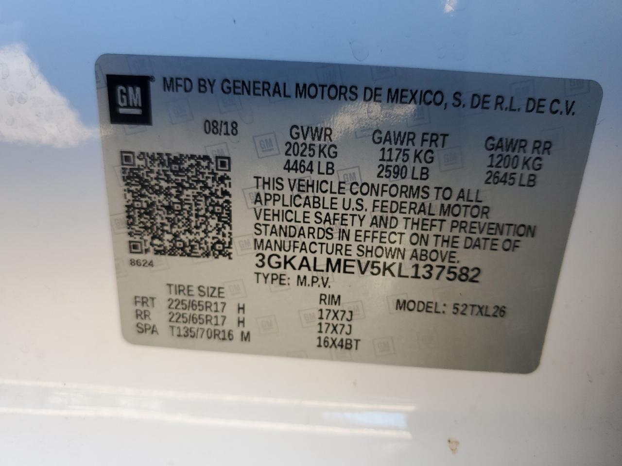 3GKALMEV5KL137582 2019 GMC Terrain Sle