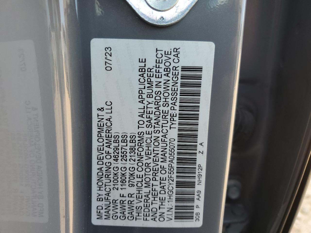 1HGCY2F55PA055070 2023 Honda Accord Hybrid Sport