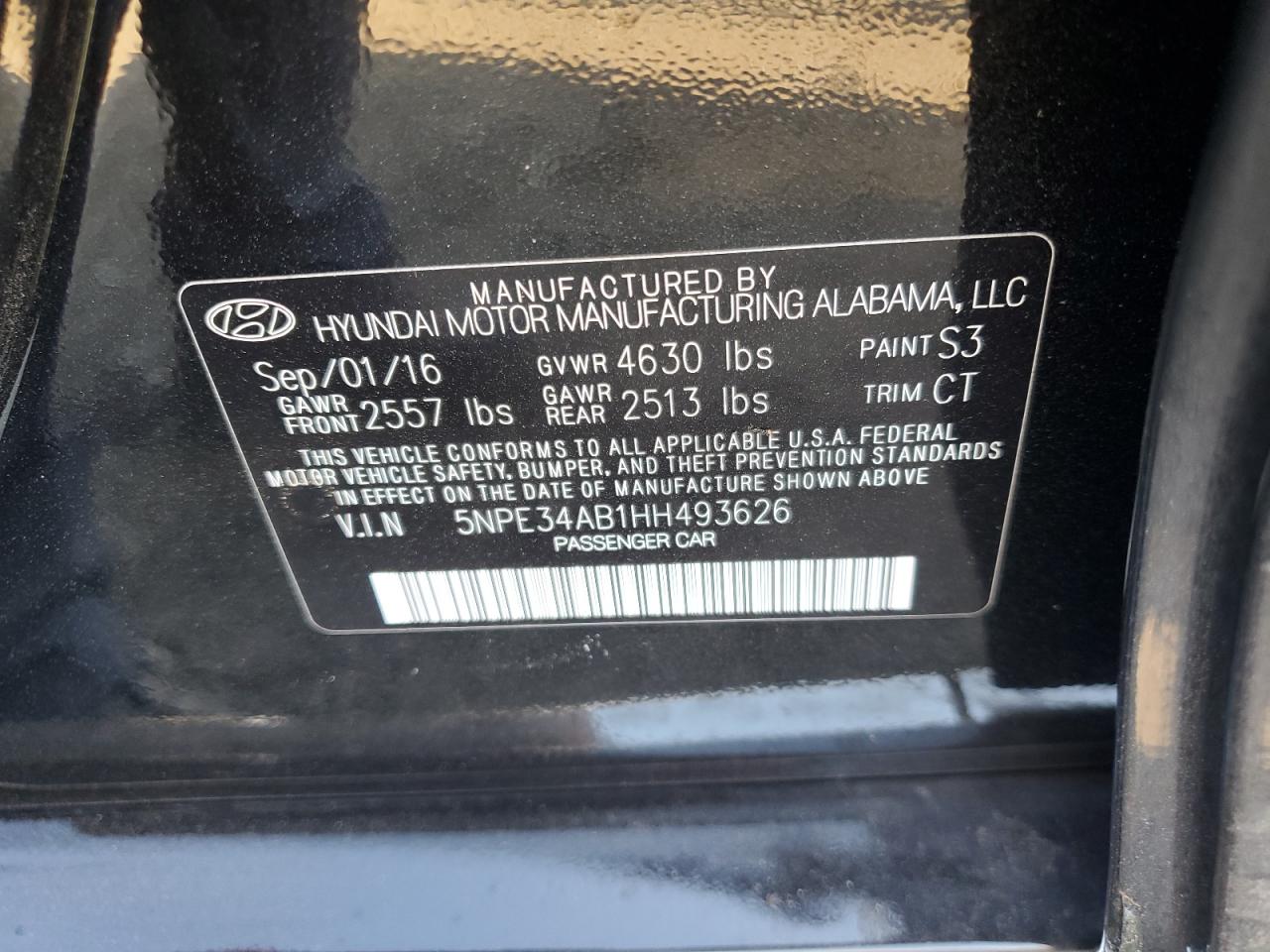 5NPE34AB1HH493626 2017 Hyundai Sonata Sport