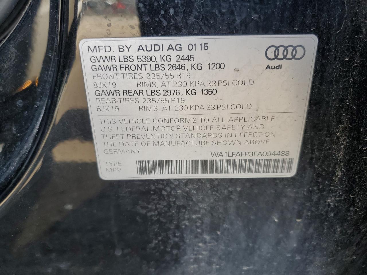 2015 Audi Q5 Premium Plus VIN: WA1LFAFP3FA094488 Lot: 73373784