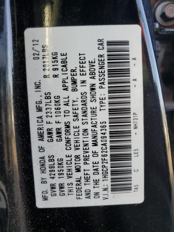 1HGCP2F62CA094365 2012 Honda Accord Se