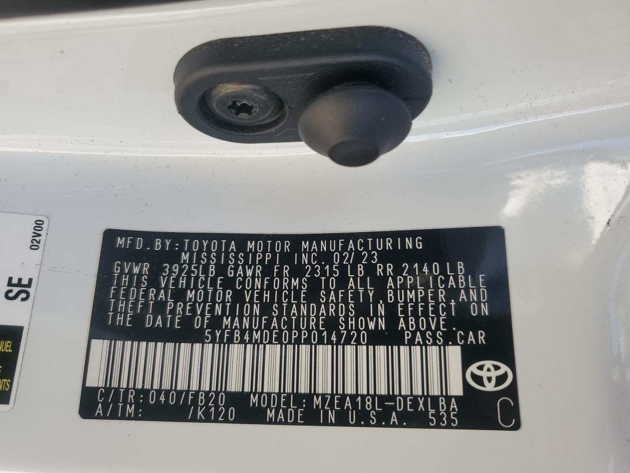 5YFB4MDE0PP014720 2023 Toyota Corolla Le