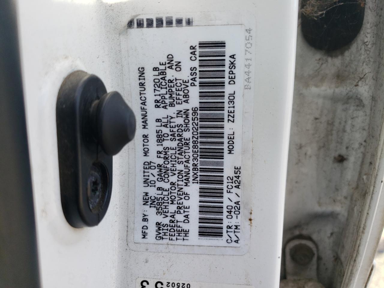 2008 Toyota Corolla Ce VIN: 1NXBR30E88Z022596 Lot: 75334604