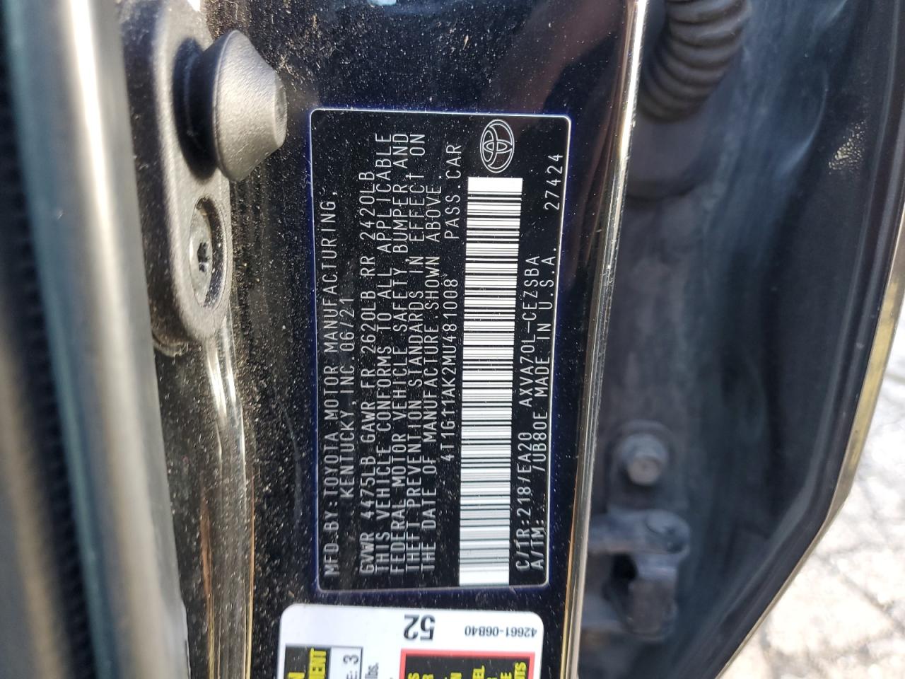 4T1G11AK2MU481008 2021 TOYOTA CAMRY - Image 12