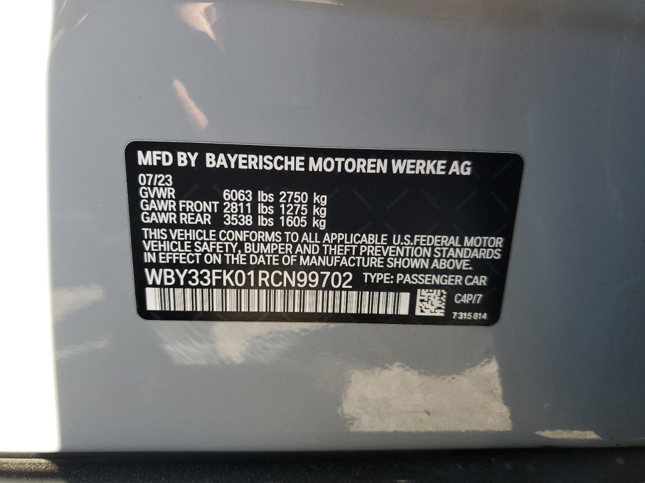 VIN WBY33FK01RCN99702 2024 BMW I5 EDRIVE no.13