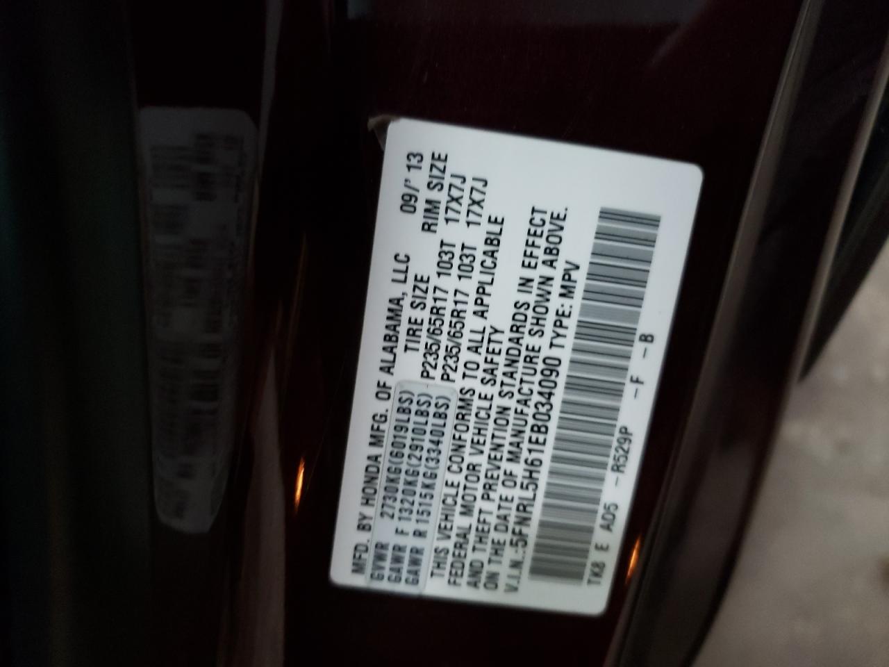 5FNRL5H61EB034090 2014 Honda Odyssey Exl