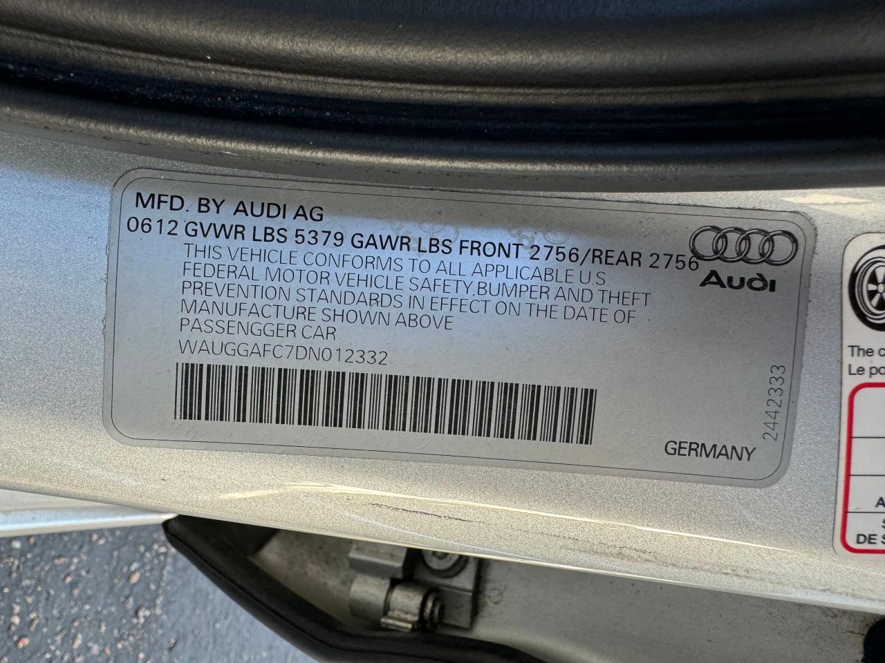 2013 Audi A6 Premium Plus VIN: WAUGGAFC7DN012332 Lot: 77715864