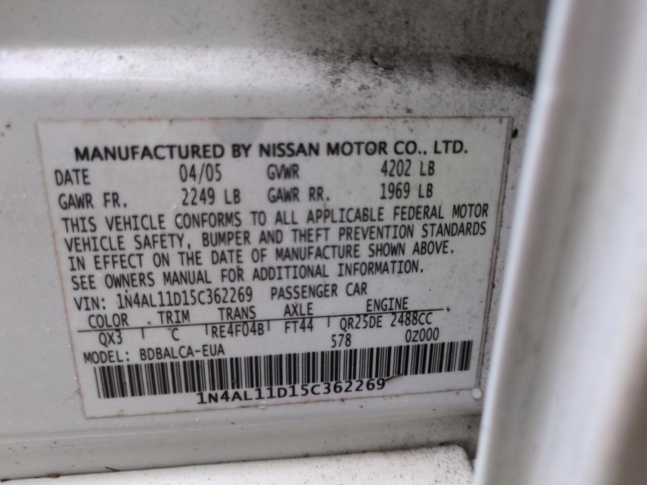 1N4AL11D15C362269 2005 Nissan Altima S