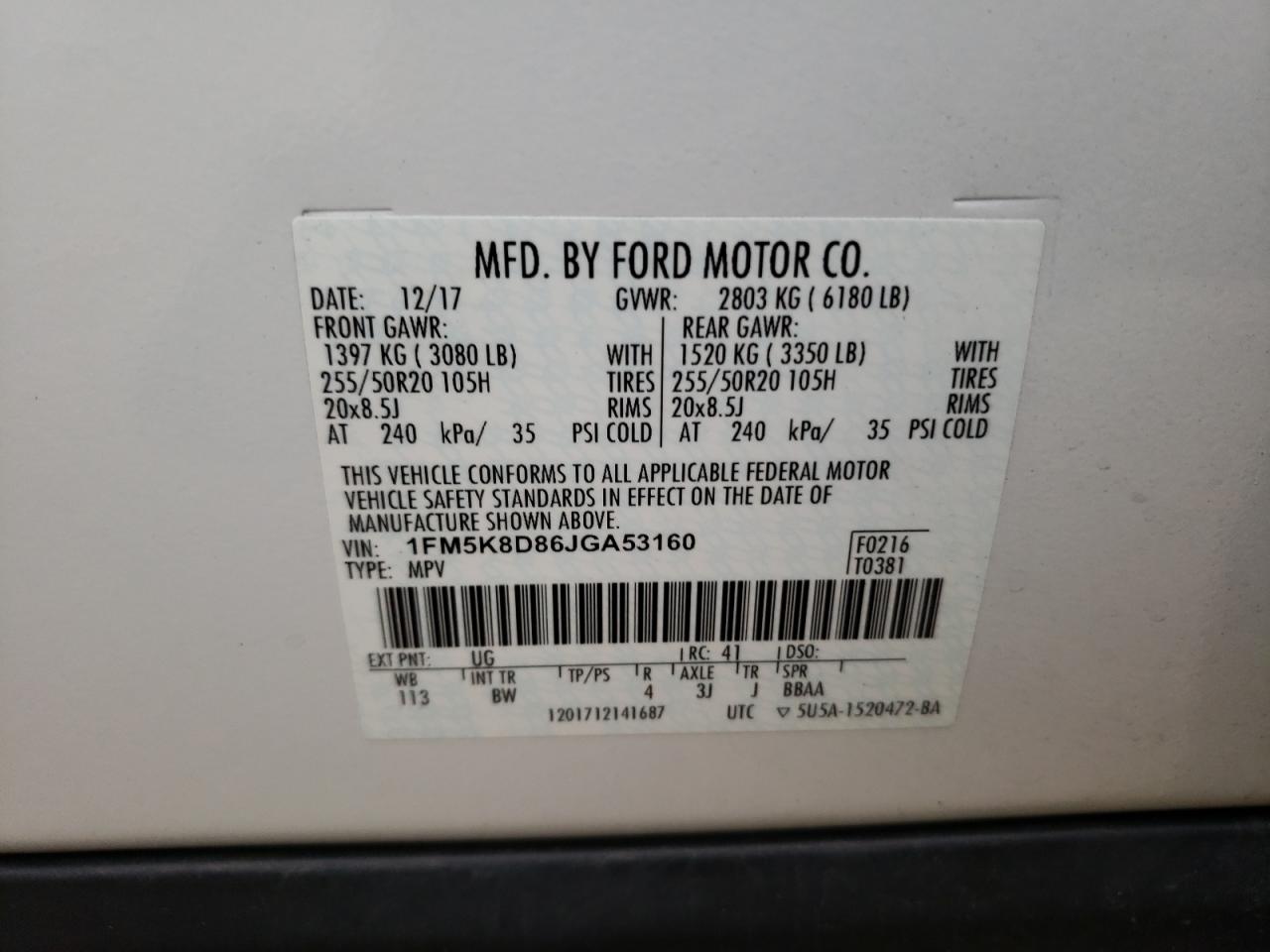 1FM5K8D86JGA53160 2018 Ford Explorer Xlt