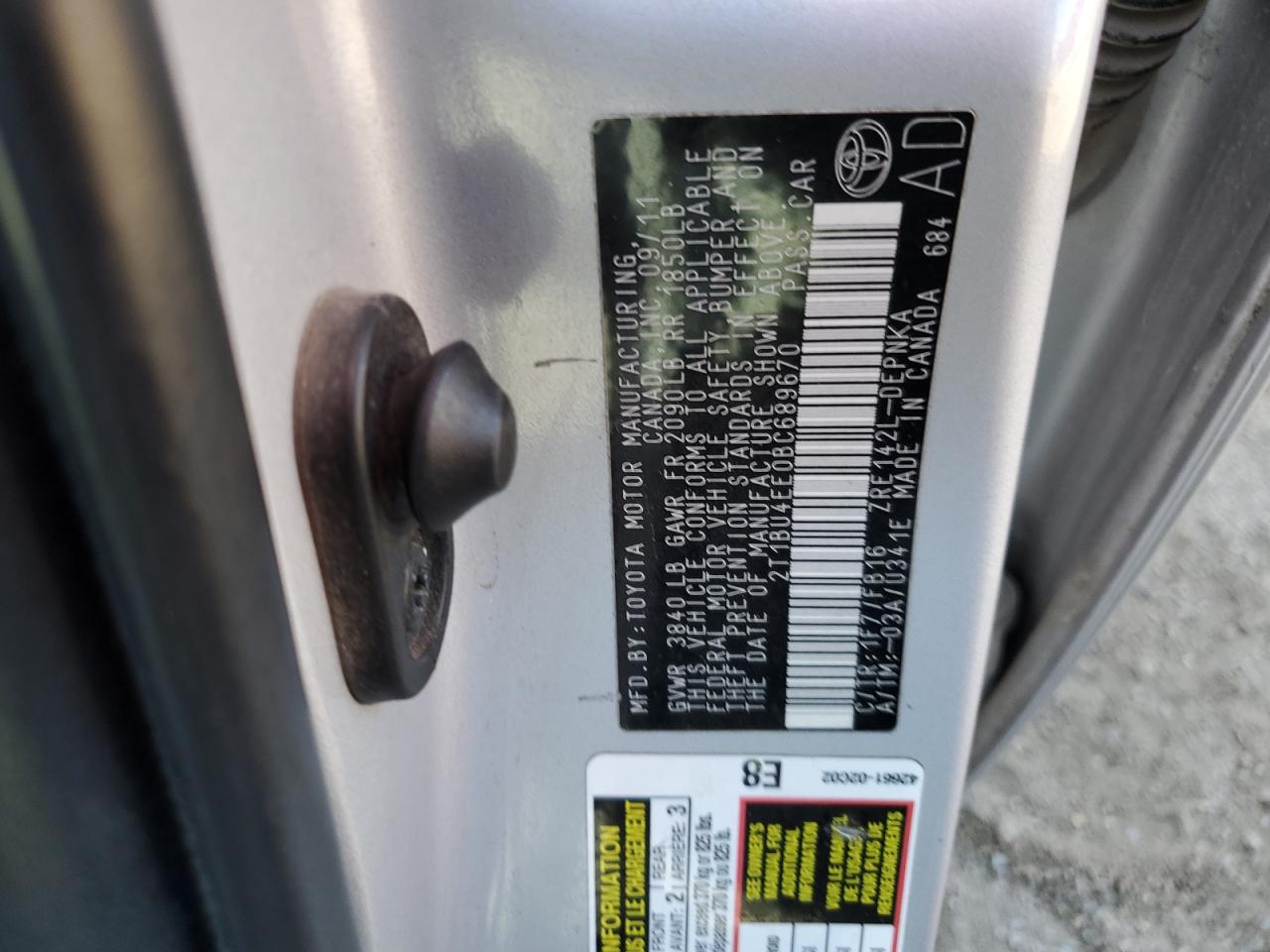 2T1BU4EE0BC689670 2011 Toyota Corolla Base 2T1BU4EE0BC689670 2011 Toyota Corolla Base