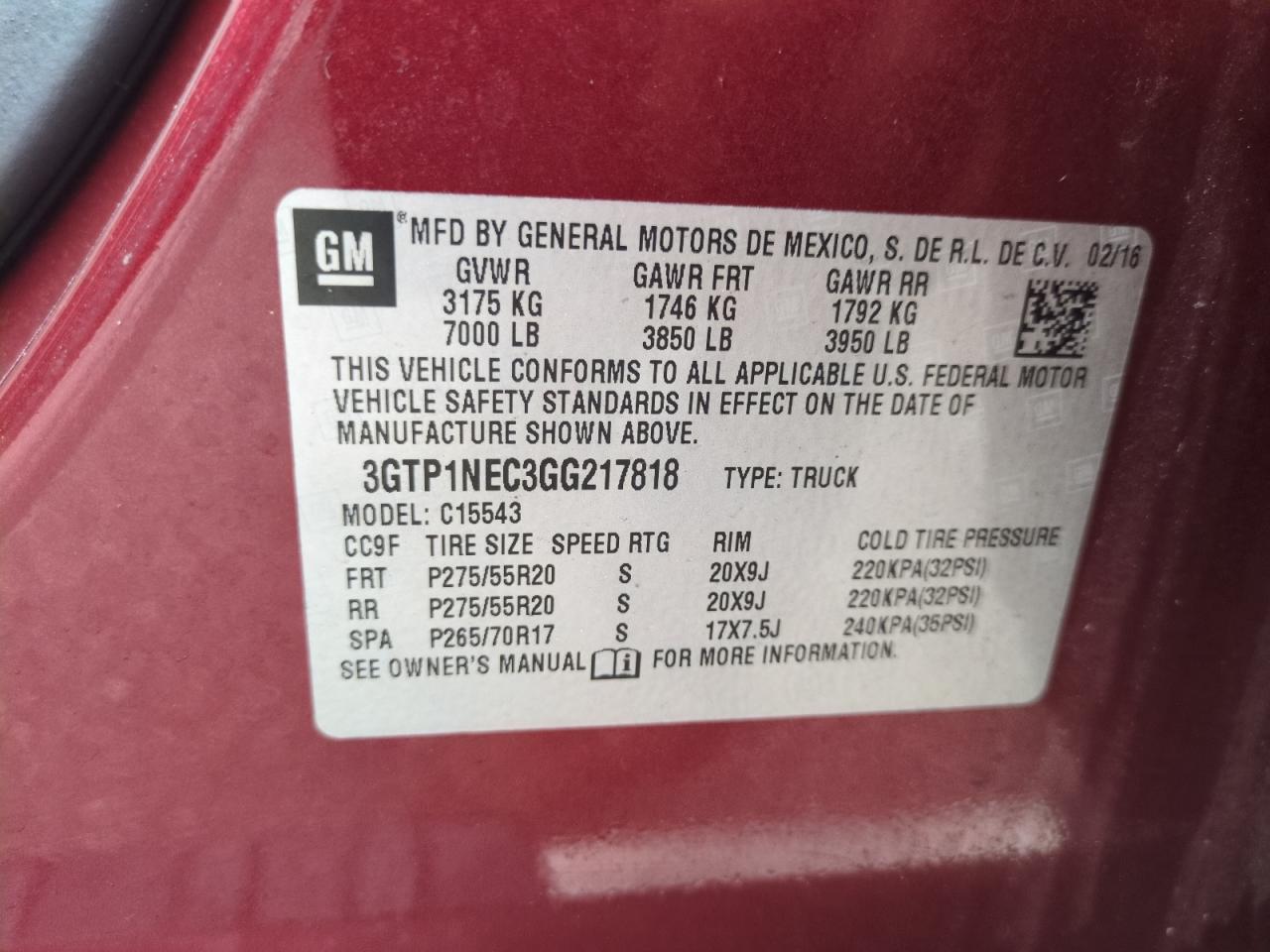 3GTP1NEC3GG217818 2016 GMC Sierra C1500 Slt