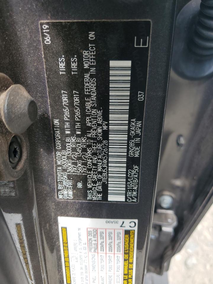 JTEBU5JR4K5726128 2019 Toyota 4Runner Sr5