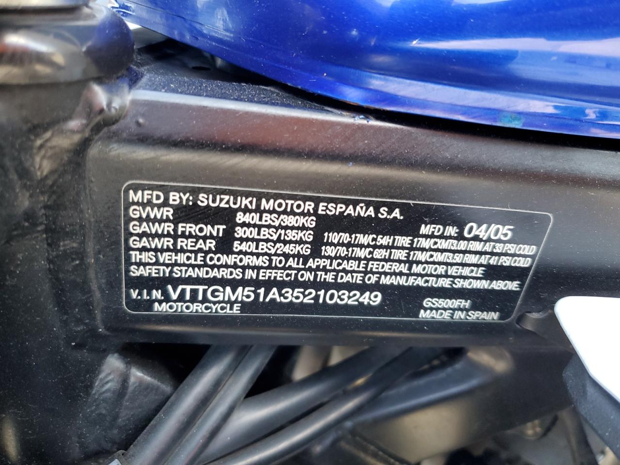 VTTGM51A352103249 2005 Suzuki Gs500 Fk