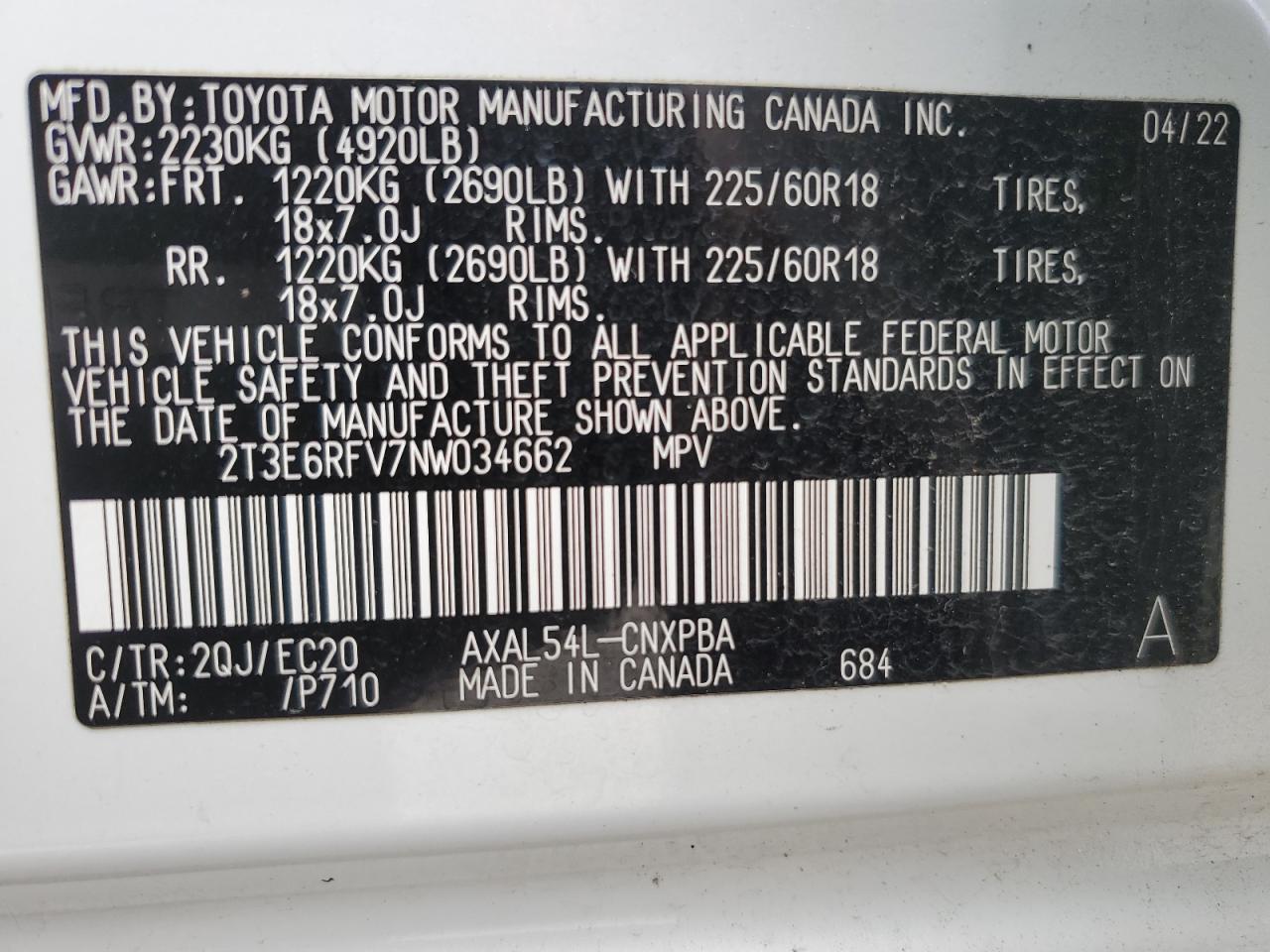 2T3E6RFV7NW034662 2022 Toyota Rav4 Xse