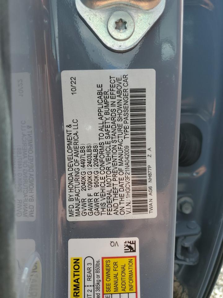 1HGCV3F21NA042009 2022 Honda Accord Hybrid Sport