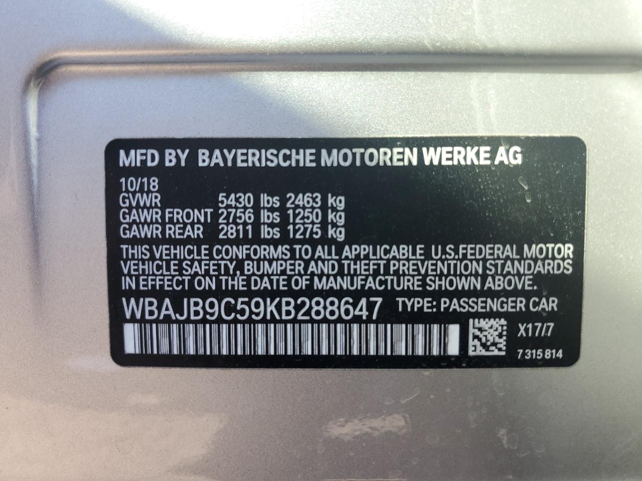 WBAJB9C59KB288647 2019 BMW M550Xi