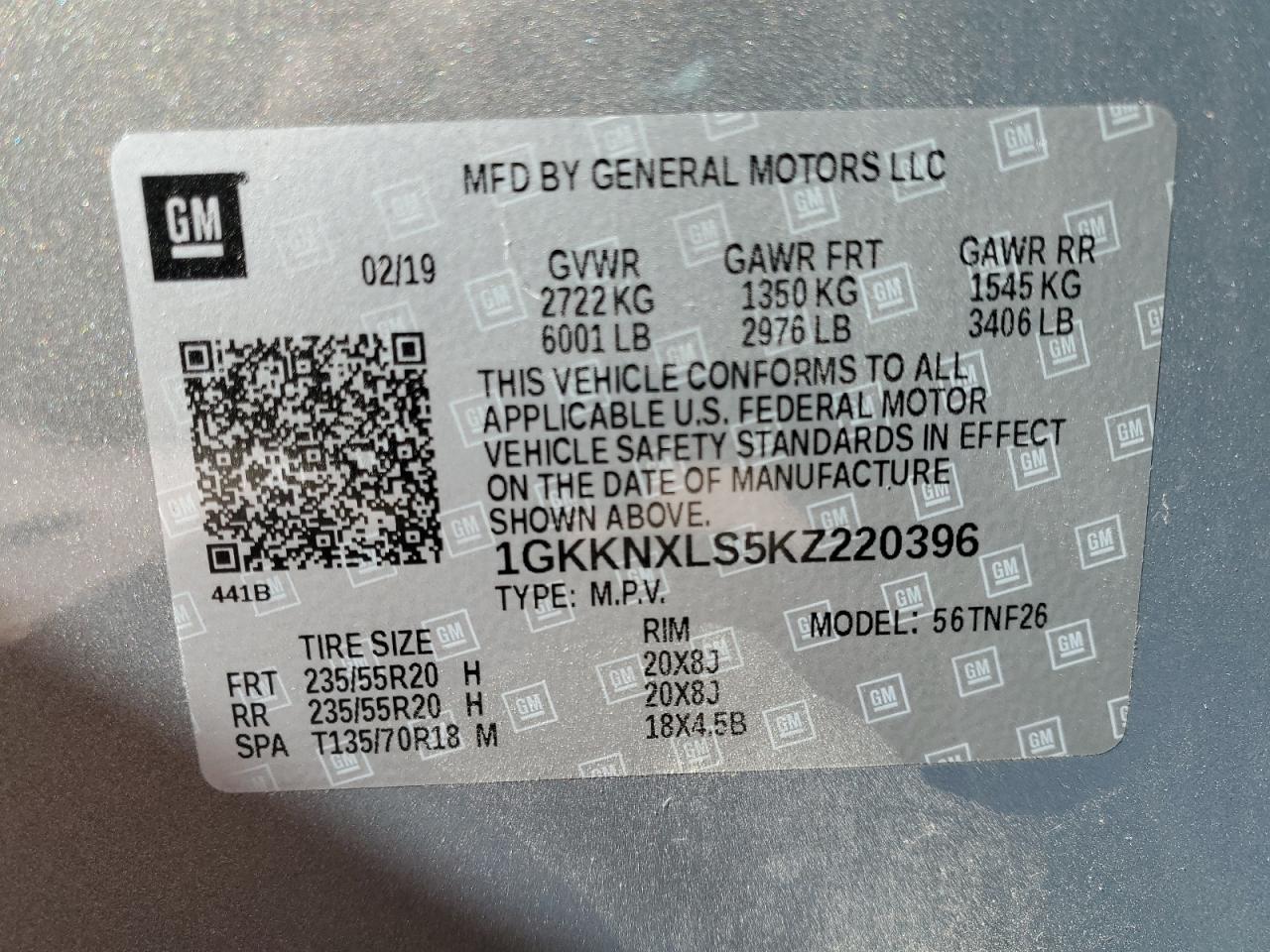 1GKKNXLS5KZ220396 2019 GMC Acadia Denali