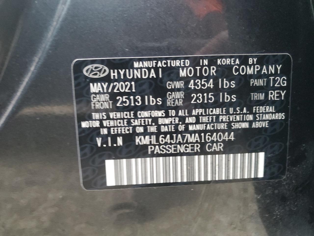 2021 Hyundai Sonata Sel VIN: KMHL64JA7MA164044 Lot: 73863074