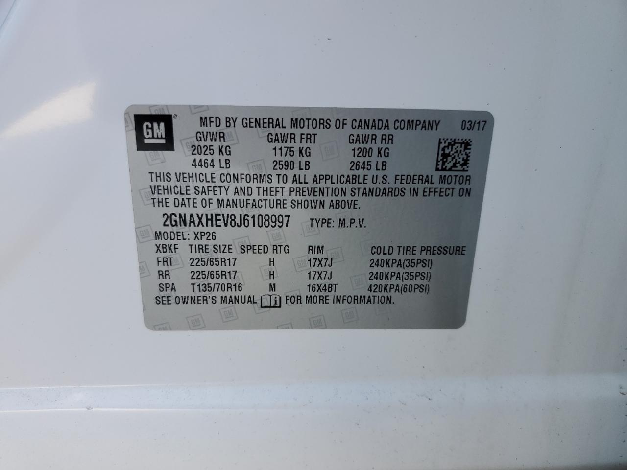 2GNAXHEV8J6108997 2018 Chevrolet Equinox Ls