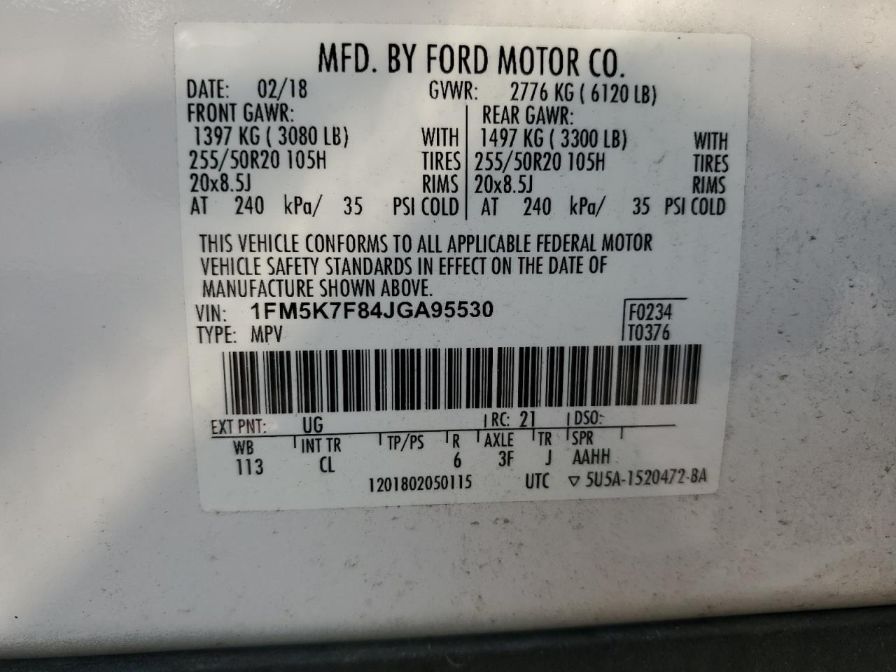 1FM5K7F84JGA95530 2018 Ford Explorer Limited