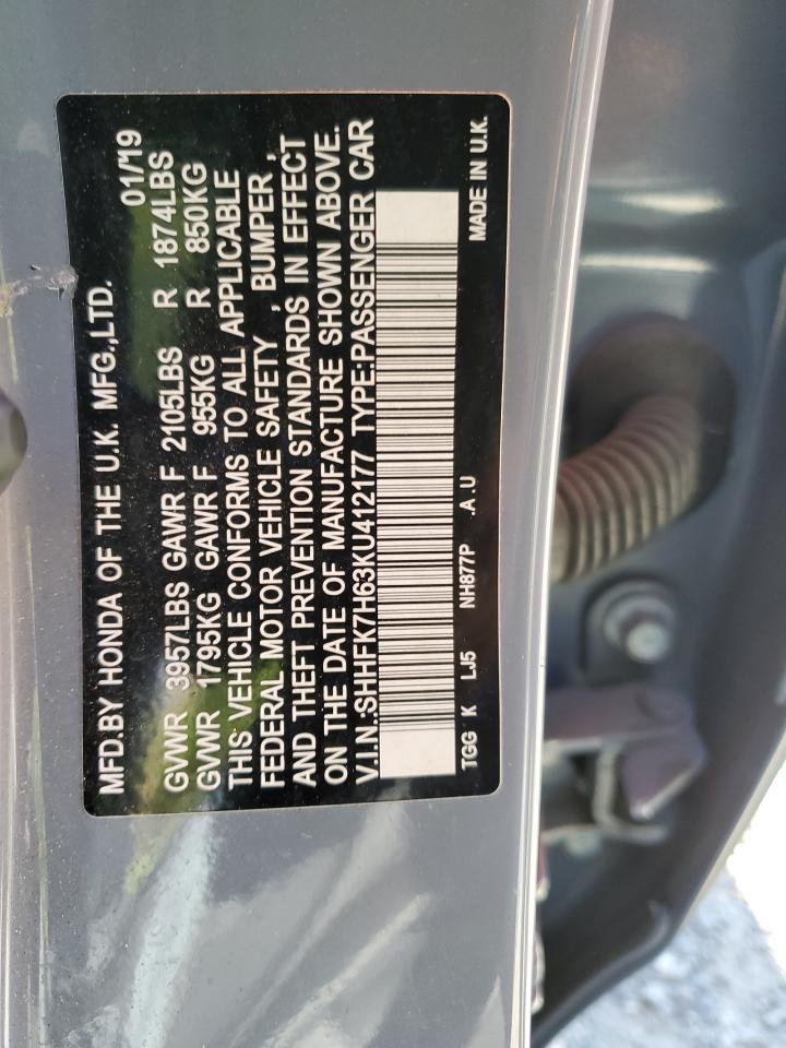 SHHFK7H63KU412177 2019 Honda Civic Ex