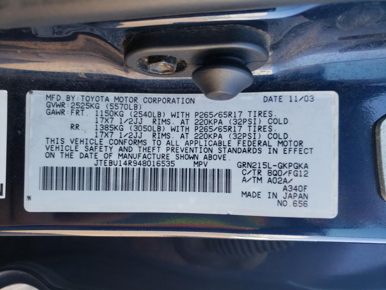 JTEBU14R948016535 2004 Toyota 4Runner Sr5